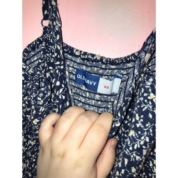 Old Navy Floral Smocked Wide-Leg Jumpsuit XS Navy Ditsy Print Pockets - Picture 3 of 6